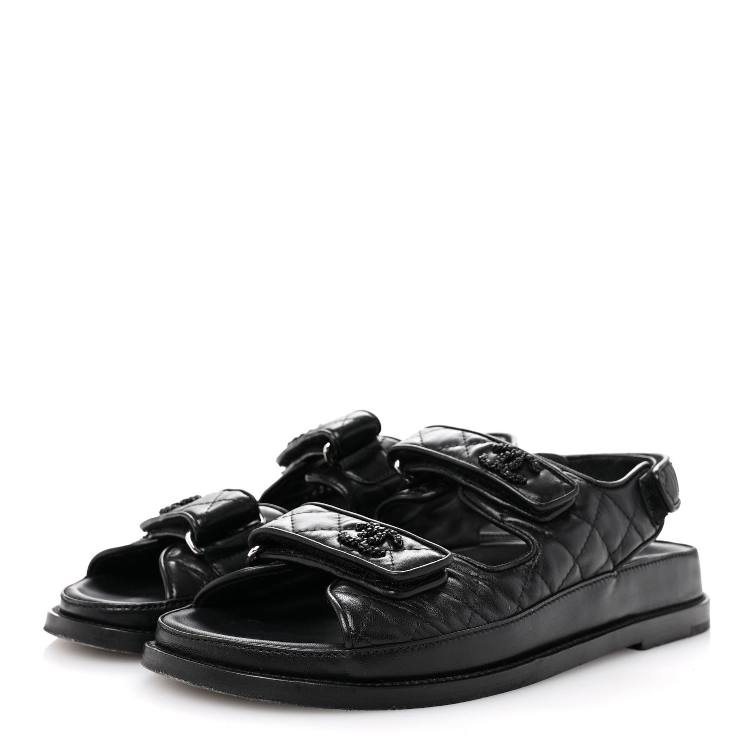 Chanel Lambskin Quilted Velcro Dad Sandals 39 So Black 4 of 9