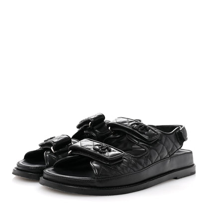 Chanel Lambskin Quilted Velcro Dad Sandals 39 So Black 4 of 9