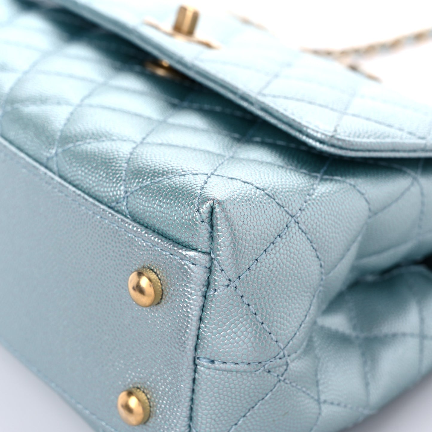 Metallic Caviar Quilted Mini Coco Handle Flap Light Blue