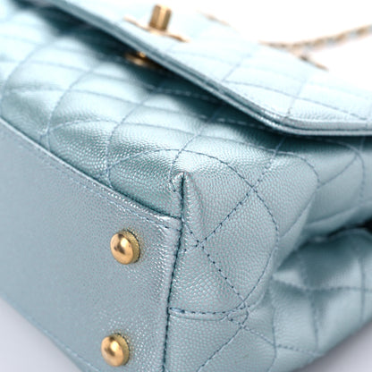 Chanel Metallic Caviar Quilted Mini Coco Handle Flap Light Blue 9 of 12