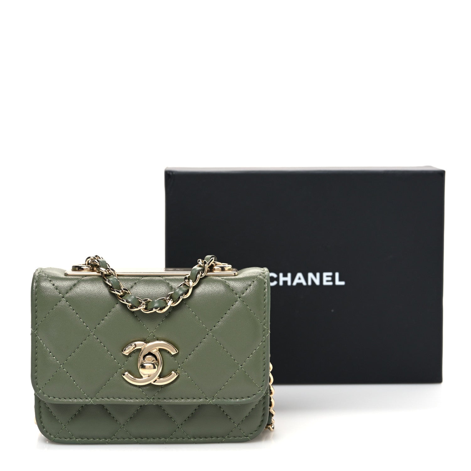 Chanel Lambskin Quilted Trendy CC Card Holder On Chain Green 12 of 12