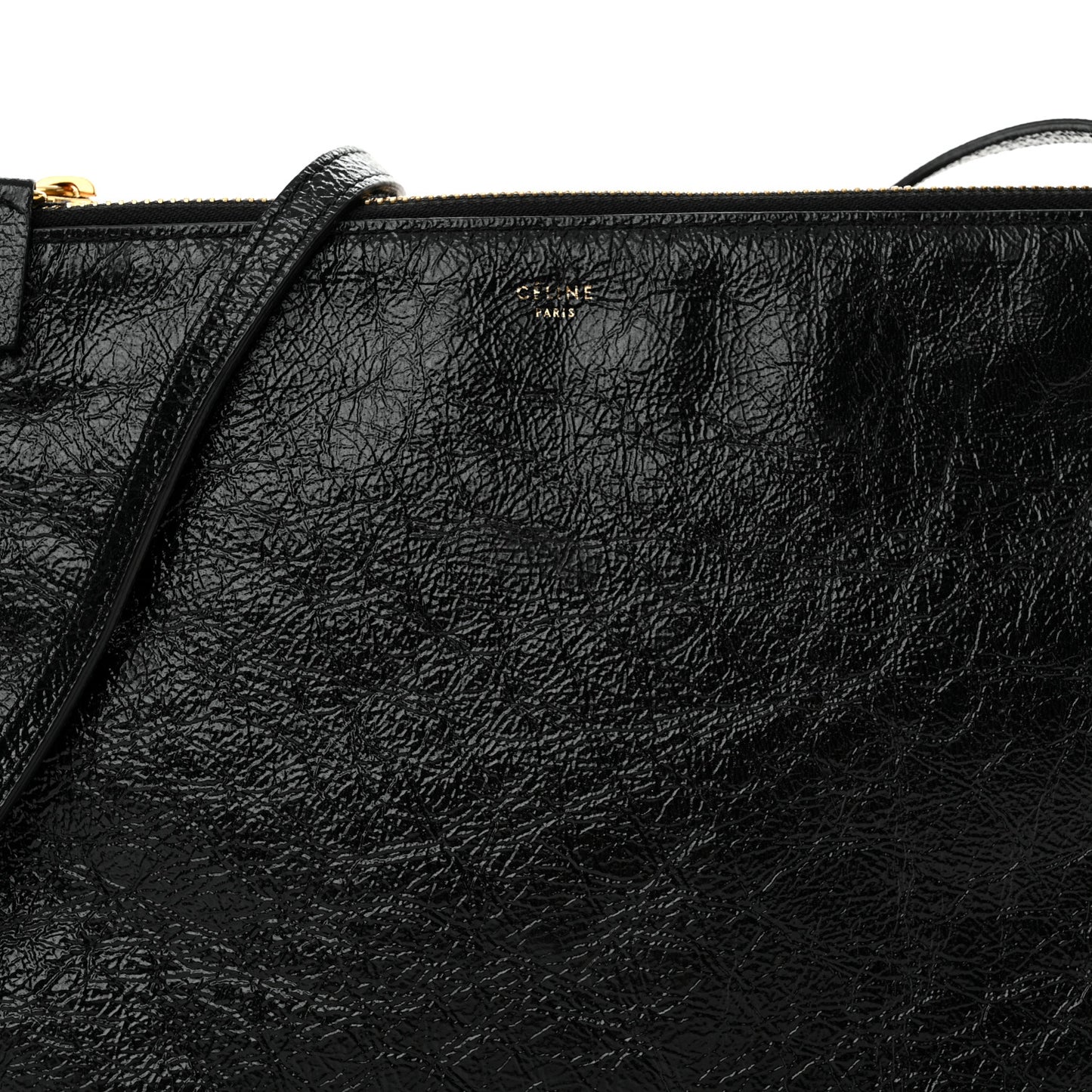 Shiny Goatskin Large Trio Crossbody Bag Black