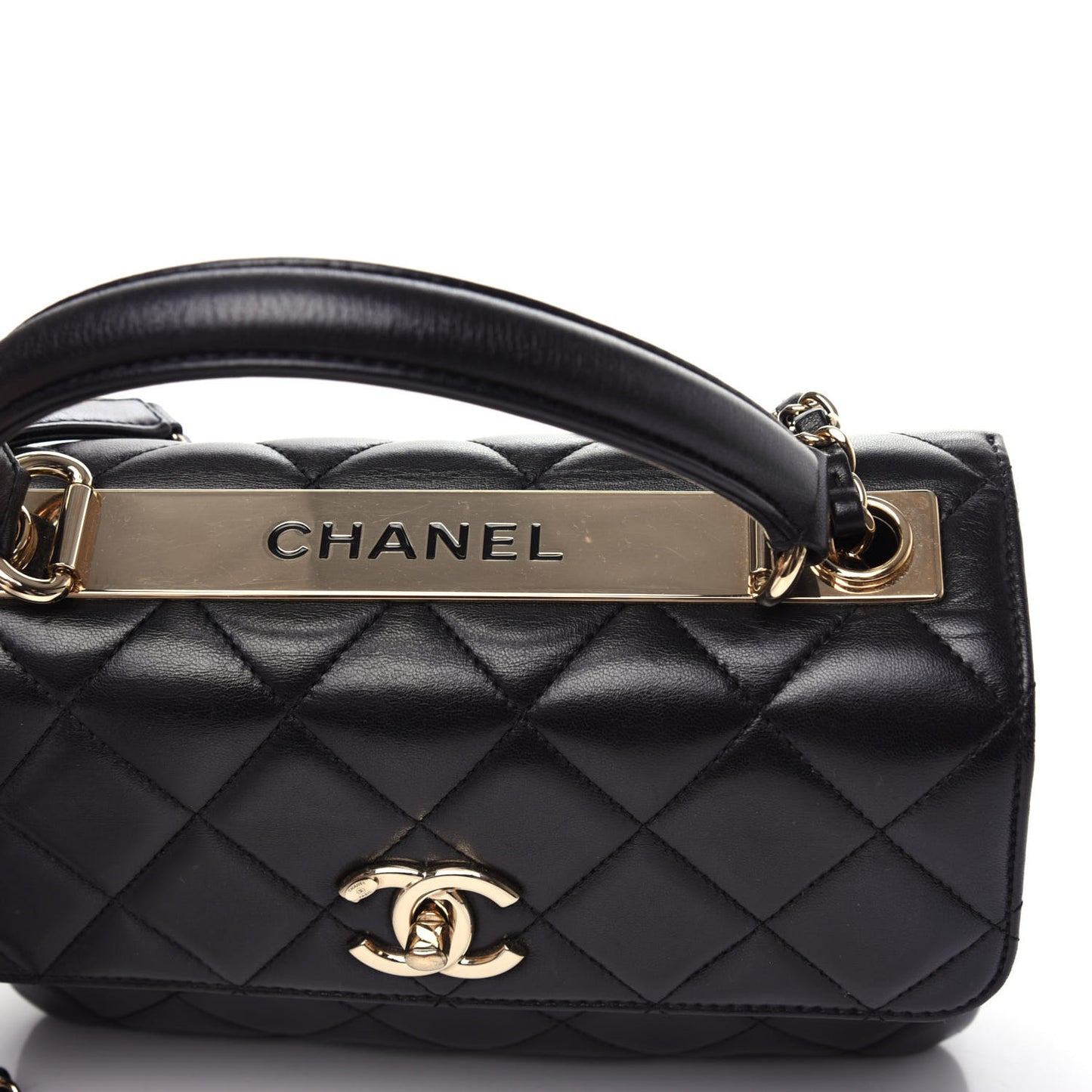 Lambskin Quilted Small Trendy CC Dual Handle Flap Bag Black