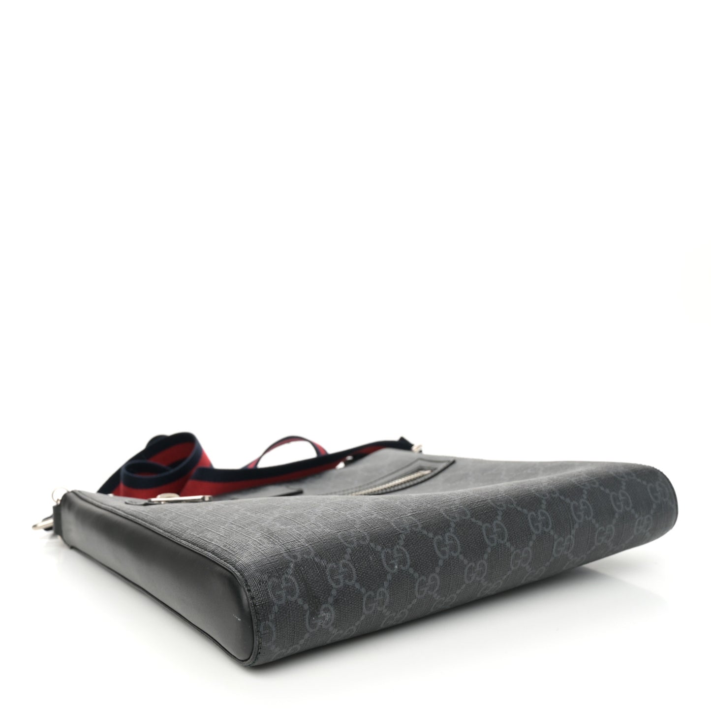 GG Supreme Monogram Appia Calfskin Web Flat Messenger Bag Black Grey