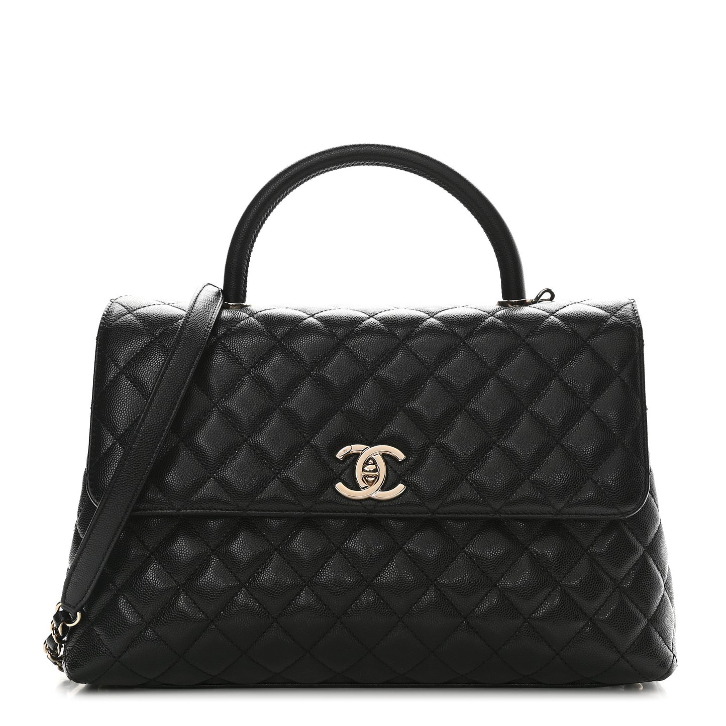Caviar Quilted Medium Coco Handle Flap Black