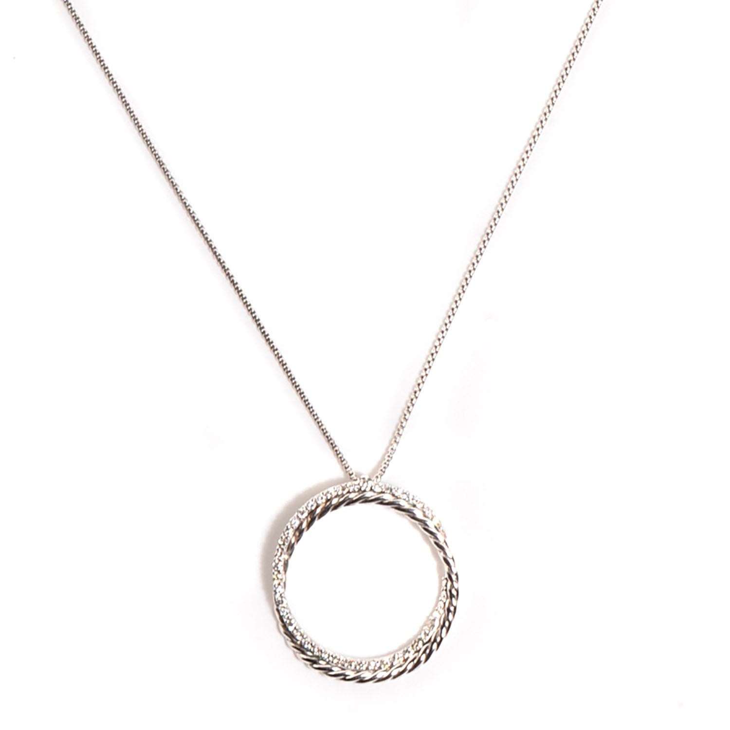 David Yurman Sterling Silver Diamond Crossover Circle Pendant Necklace 1 of 7