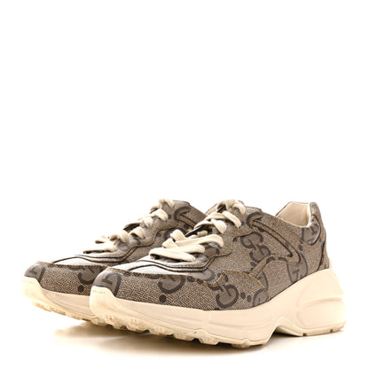 Gucci Maxi GG Supreme Monogram Gucci 100 Womens Rhyton Sneakers 37 Beige Ebony 4 of 13