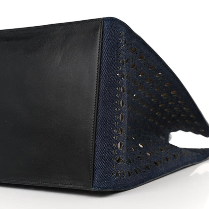 Alaia Denim Laser Cut Garance Tote Blue 11 of 14