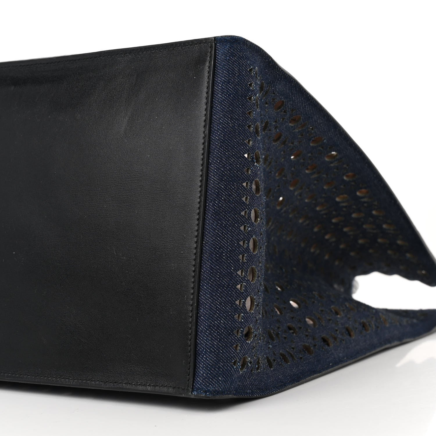 Alaia Denim Laser Cut Garance Tote Blue 11 of 14