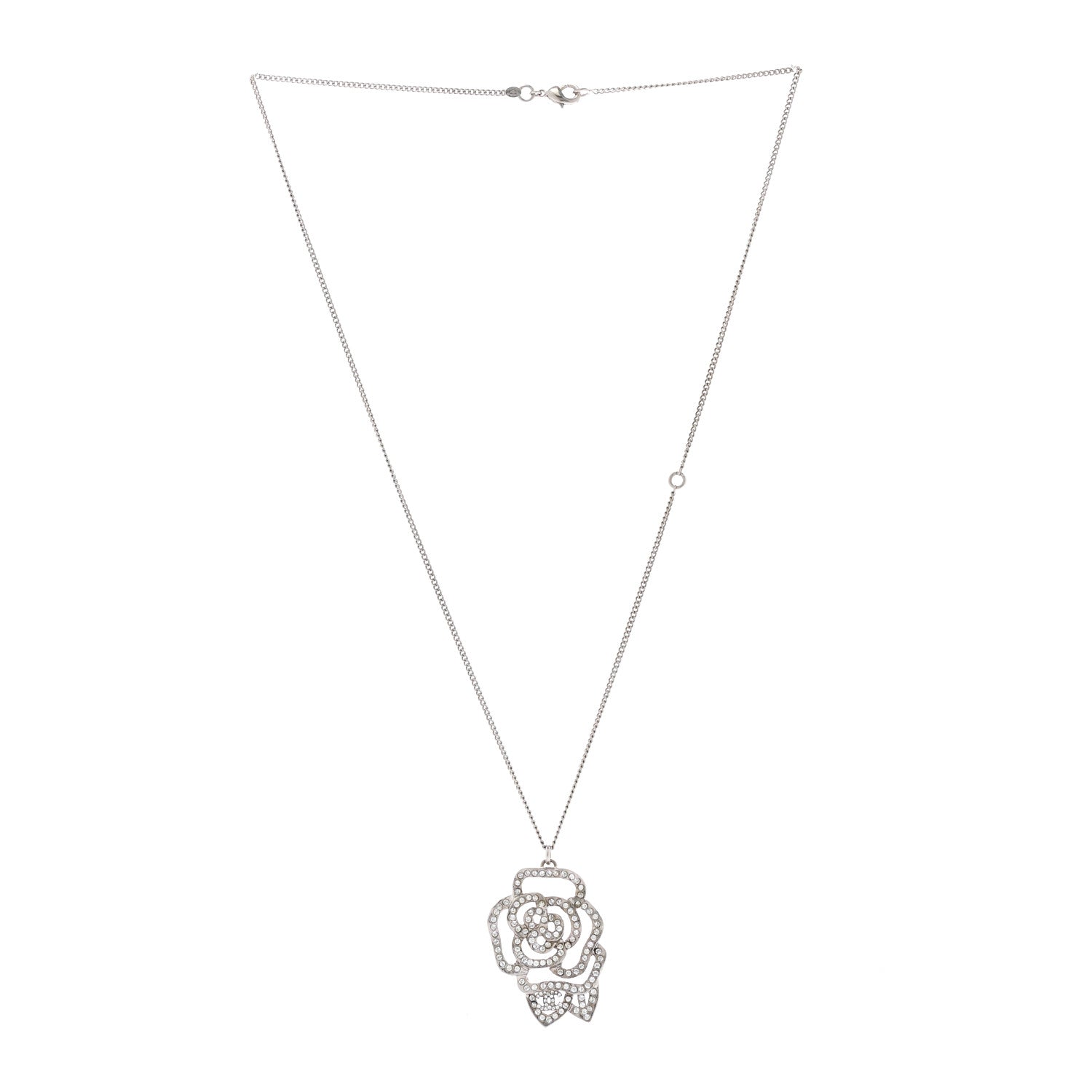 Chanel Crystal CC Camellia Necklace Silver 3 of 6
