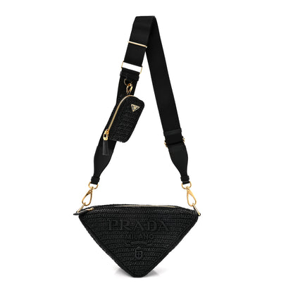 Prada Yarn Raffia Effect Crochet Triangle Shoulder Bag Black 1 of 9