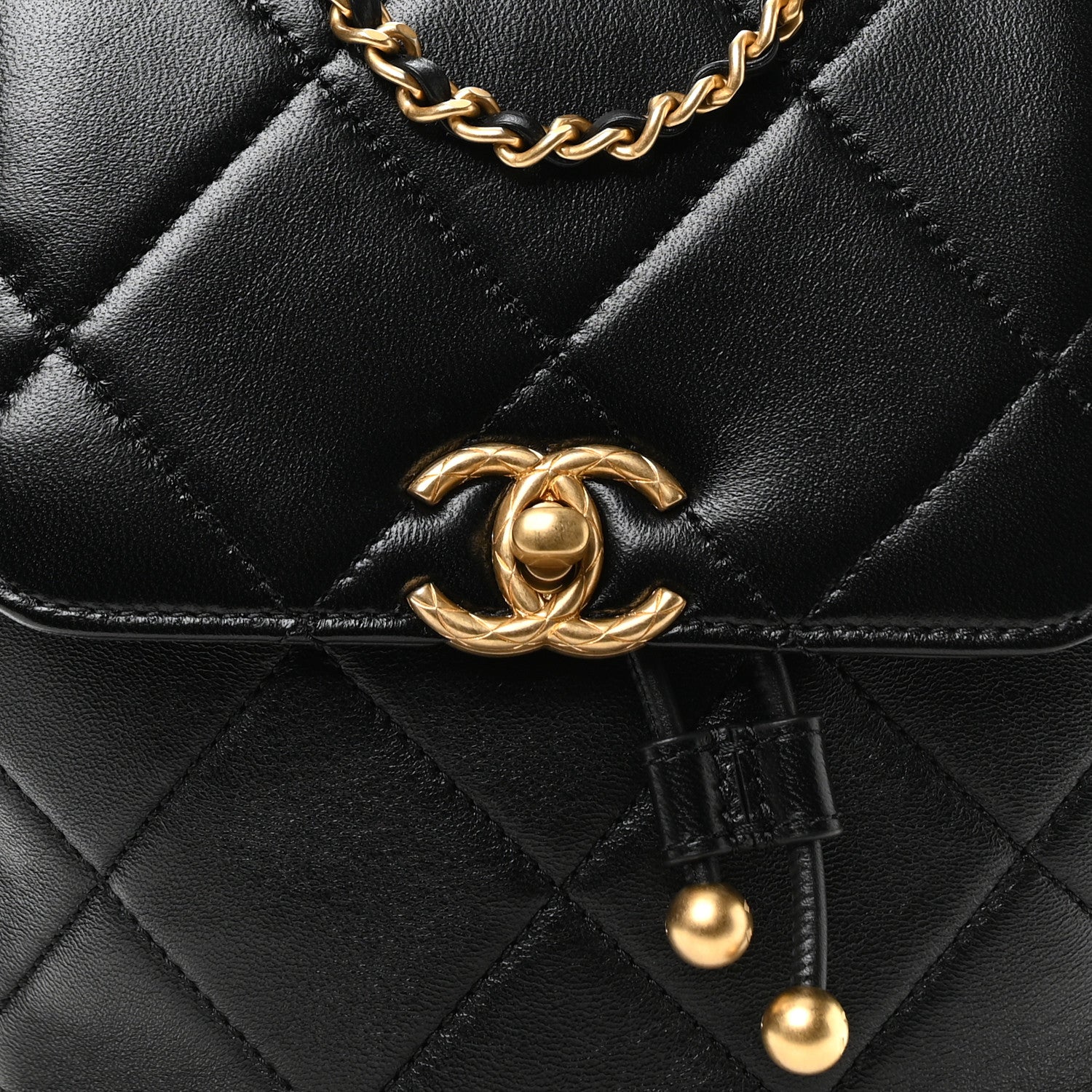 Chanel Lambskin Quilted Logo Mini Backpack Black 7 of 10