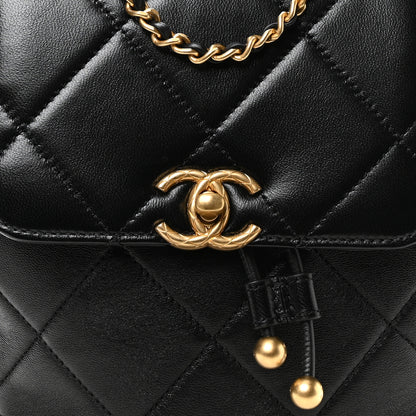 Chanel Lambskin Quilted Logo Mini Backpack Black 7 of 10