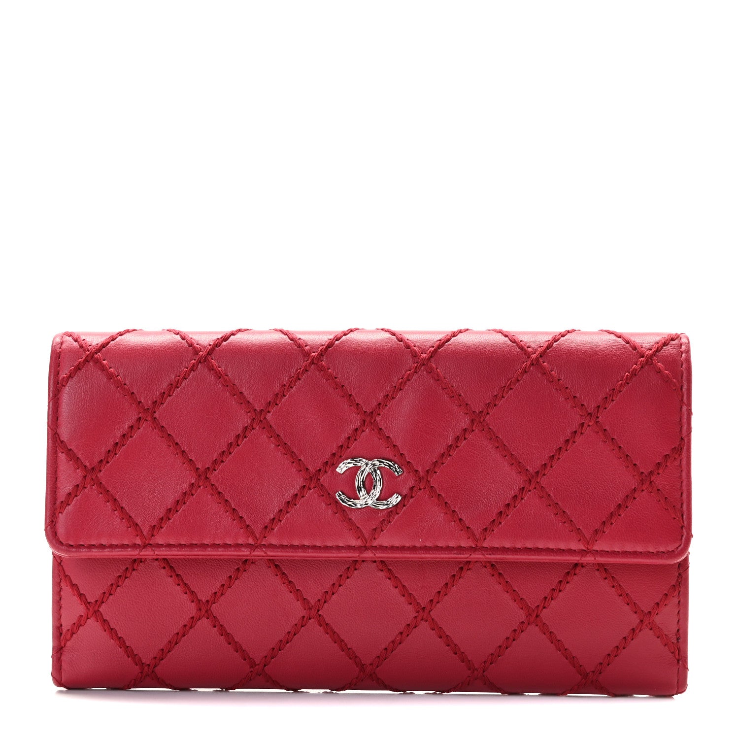 Chanel Calfskin Stitched Fancy CC Long Double Wallet Rose Fonce 1 of 9