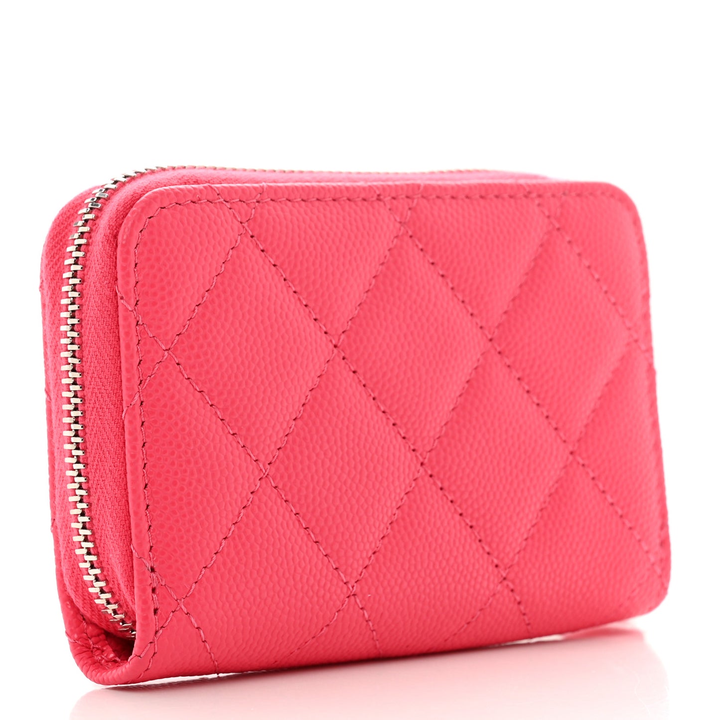 Caviar Quilted Coco Chanel Logo CC Zip Coin Purse Fuchsia