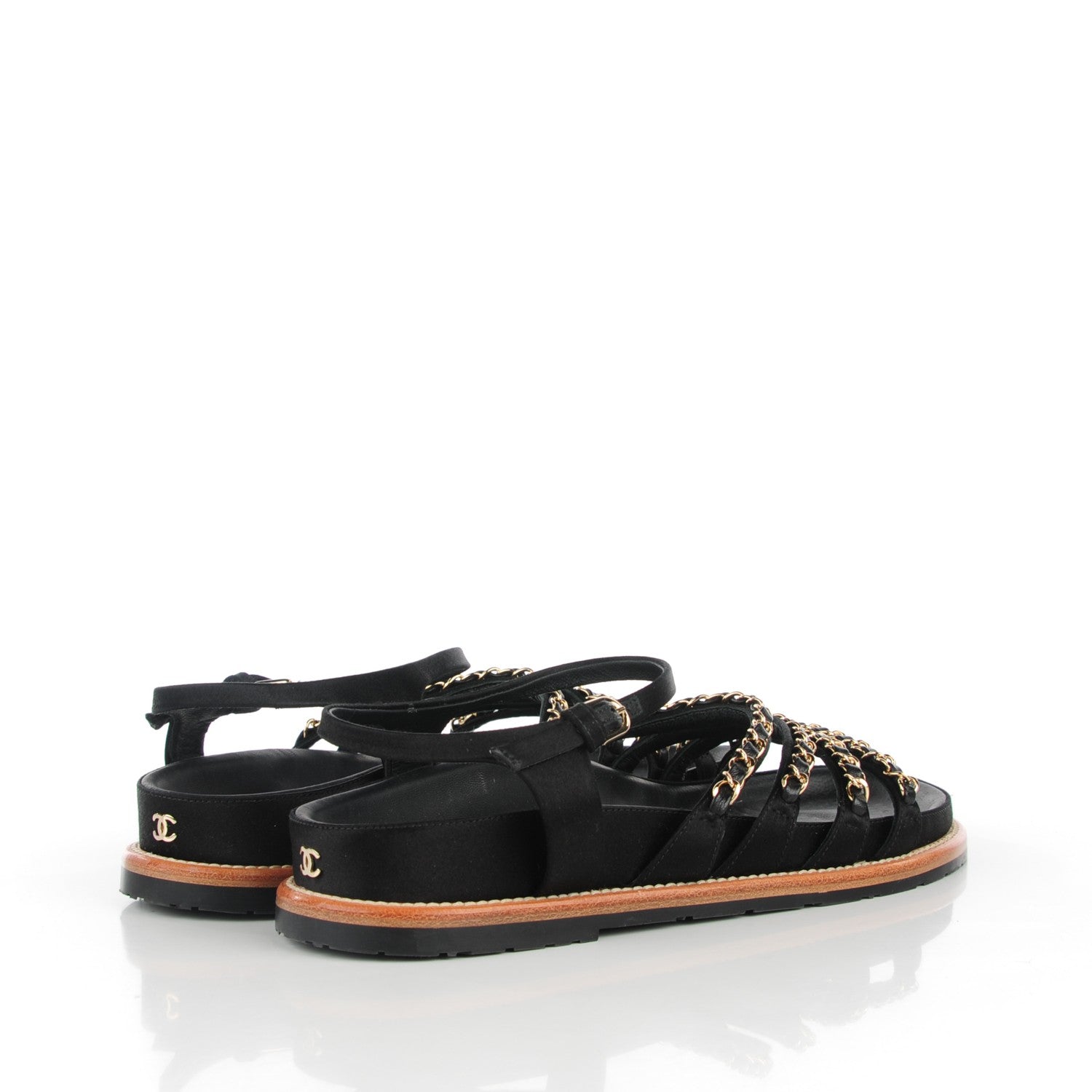 Chanel Satin Lambskin Chain Flat Sandals 39 Black 5 of 8