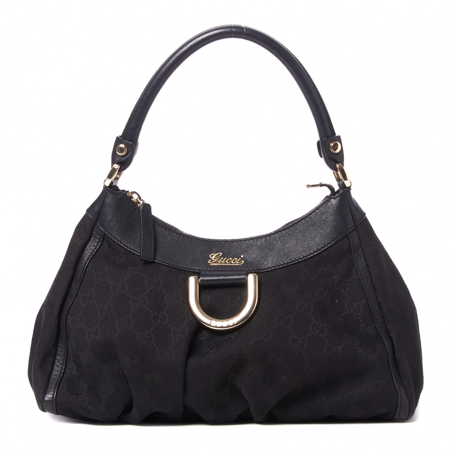 Gucci Monogram Medium D Gold Ring Hobo Black 1 of 9
