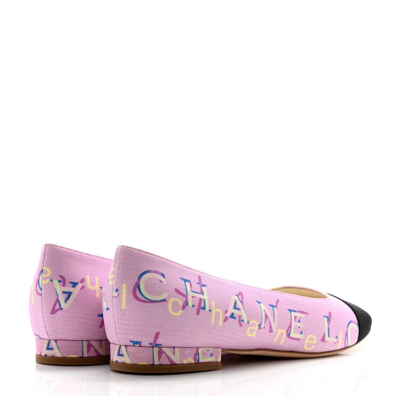 Chanel Fabric Grosgrain CC Flats 39 Pink Beige Black 4 of 9