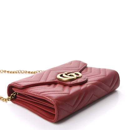 Gucci Calfskin Matelasse GG Marmont Chain Wallet Hibiscus Red 4 of 11