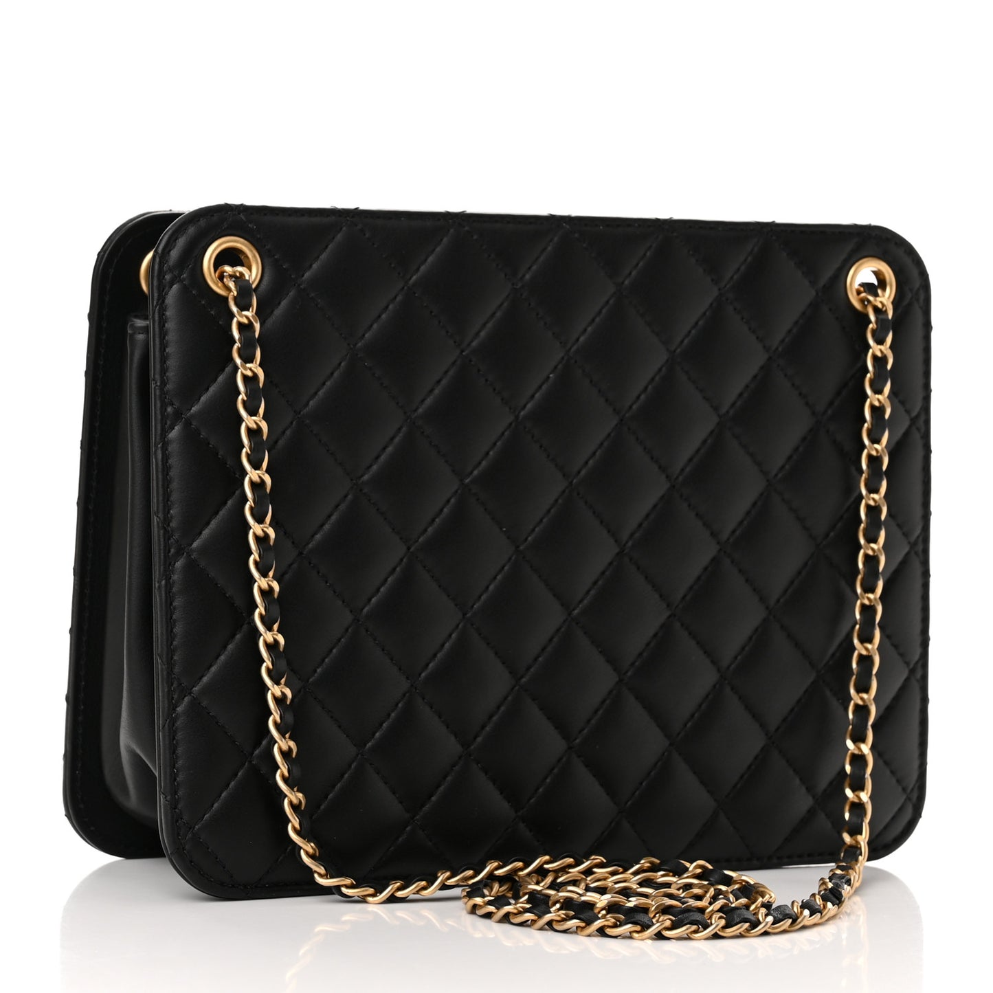 Calfskin Quilted CC Chain Accordion Tote Black