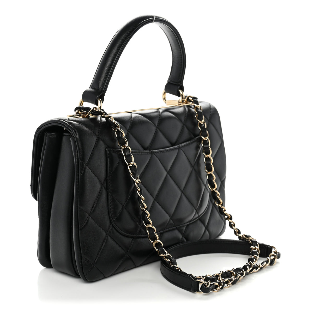 Lambskin Quilted Small Trendy CC Dual Handle Flap Bag Black