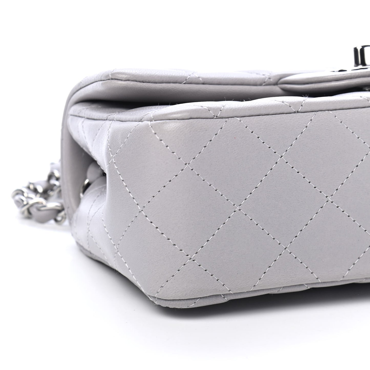 Lambskin Quilted Mini Rectangular Flap Grey