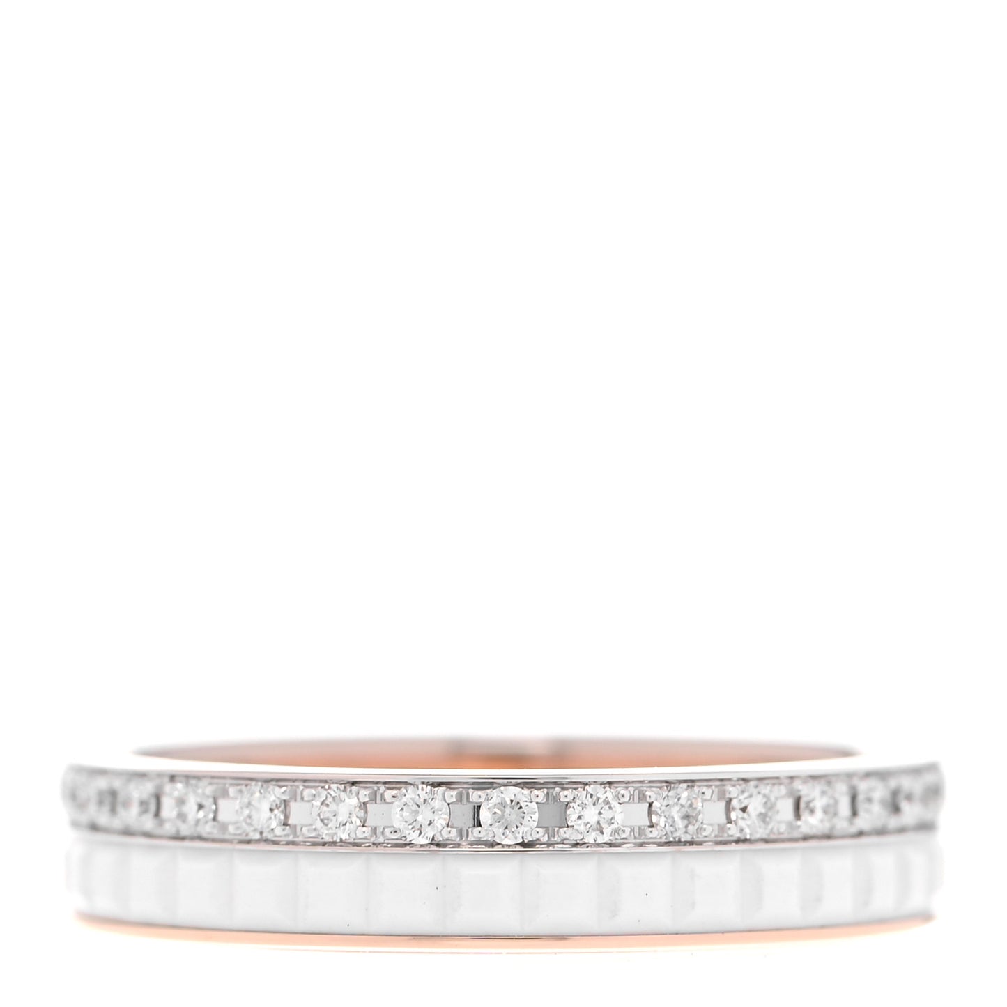 18K Pink White Gold Ceramic Diamond Quatre Classique Wedding Band Ring 50 5.25
