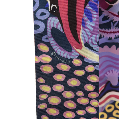 Hermes Silk Under The Waves Twilly Mauve Marine Jaune 4 of 5