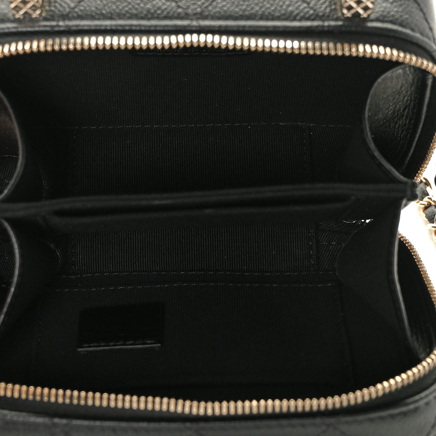 Caviar Quilted Small Top Handle Vanity Case With Chain Black