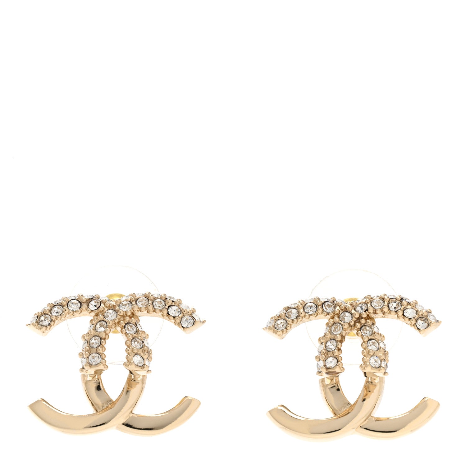 Chanel Metal Crystal Bead CC Earrings Gold 1 of 4
