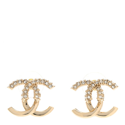 Chanel Metal Crystal Bead CC Earrings Gold 1 of 4