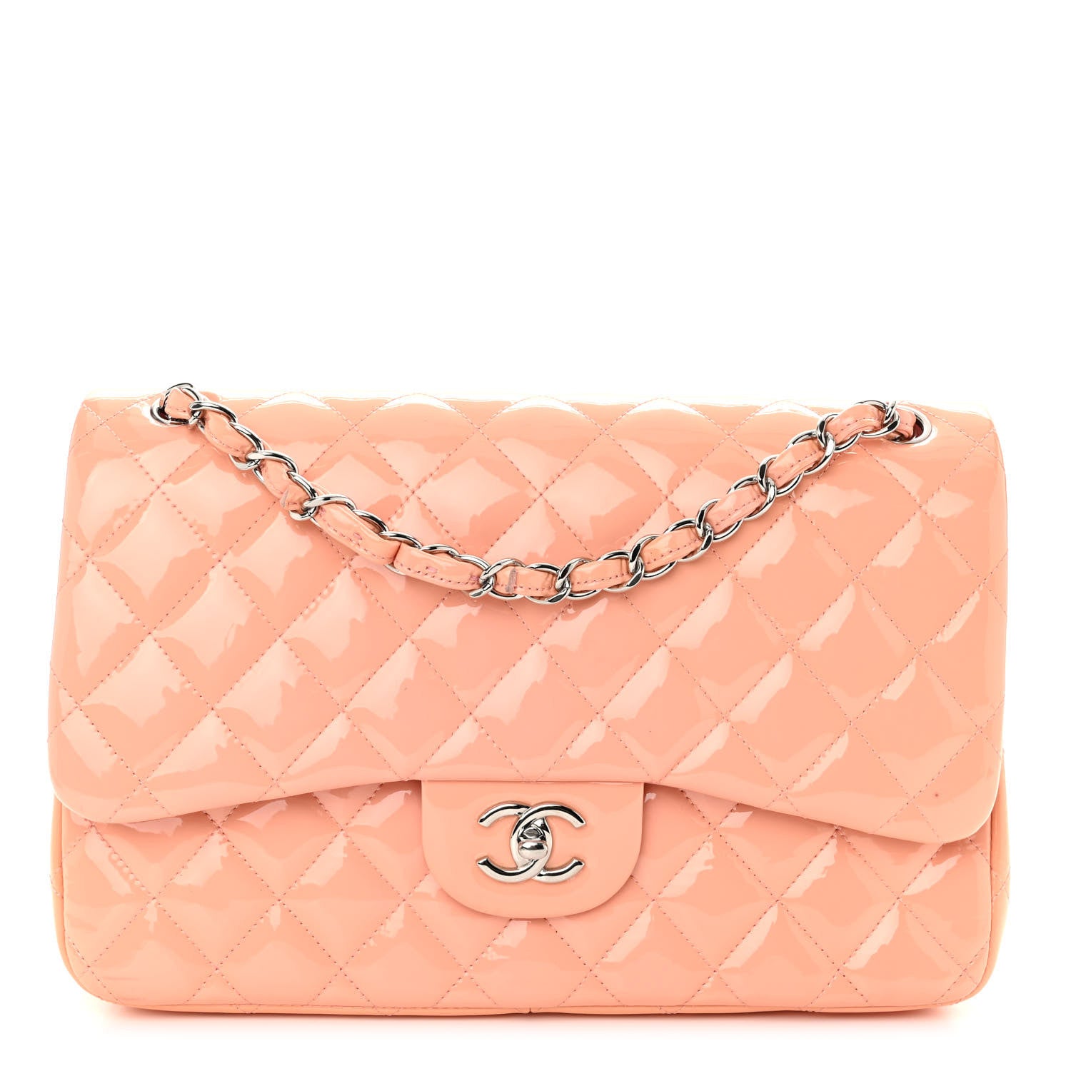 Chanel Patent Quilted Jumbo Double Flap Coral 1 of 13