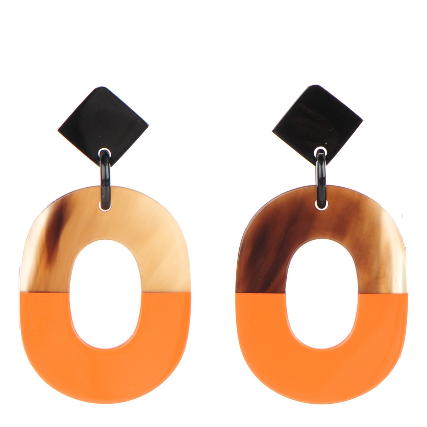 Buffalo Horn Lacquered Wood Isthme Earrings Orange
