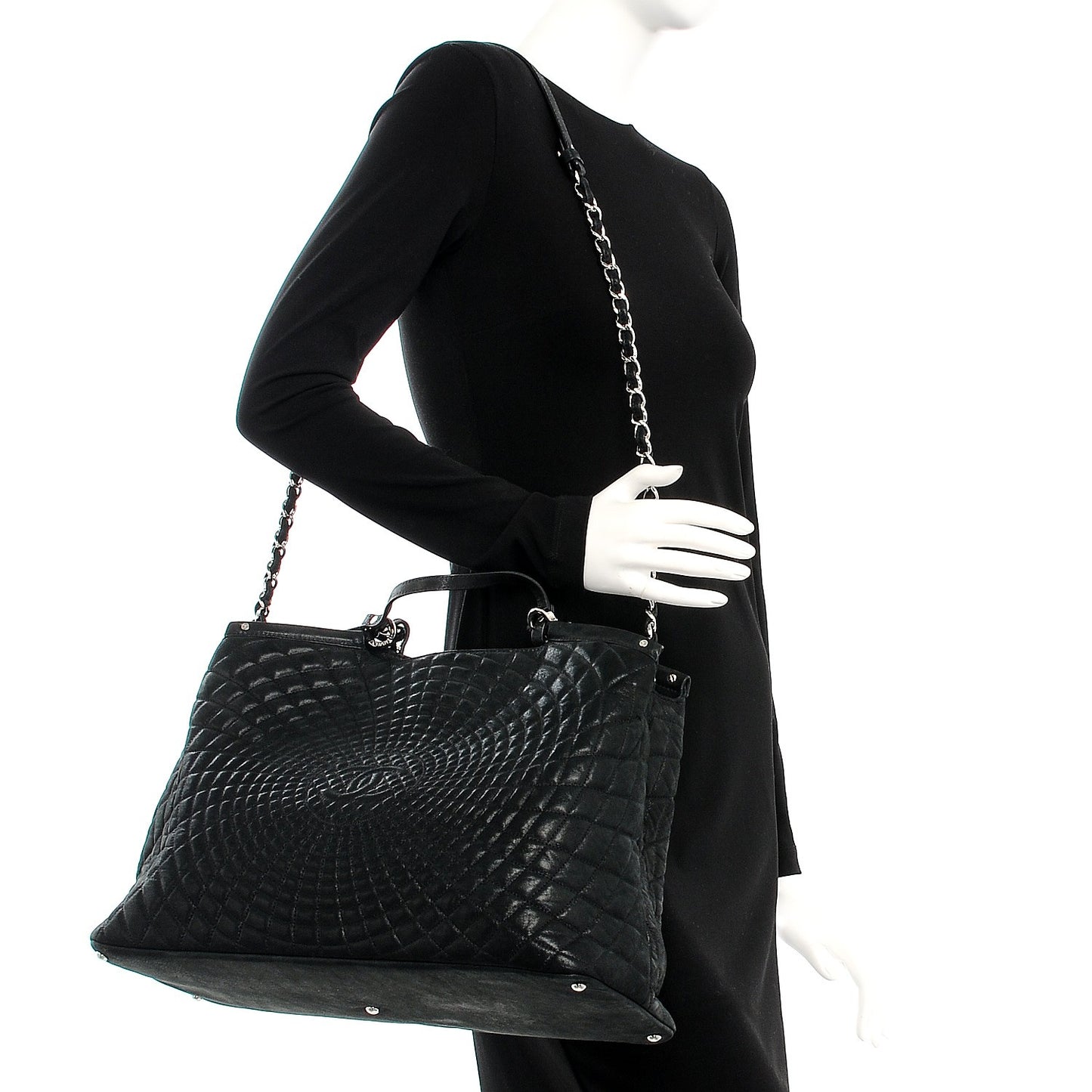 Iridescent Calfskin Large Sea Hit Tote Black