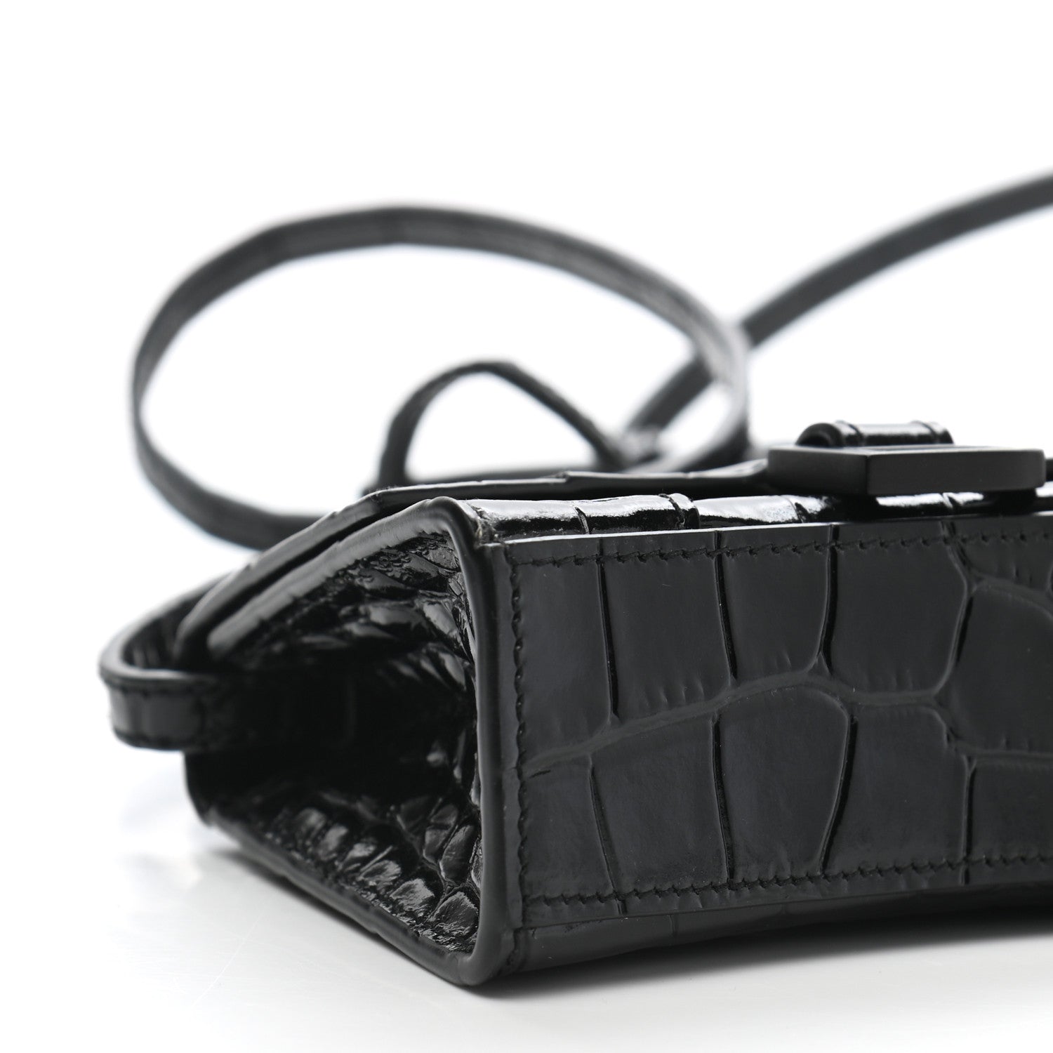 Balenciaga Shiny Calfskin Monochrome Crocodile Embossed Hourglass Top Handle Bag Mini Black 9 of 10