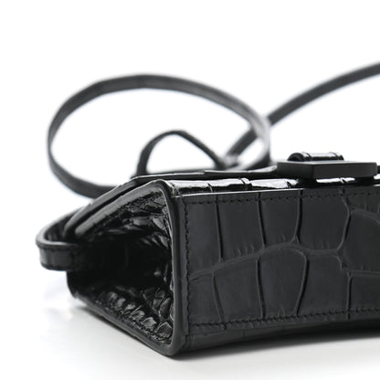 Balenciaga Shiny Calfskin Monochrome Crocodile Embossed Hourglass Top Handle Bag Mini Black 9 of 10