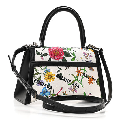 Balenciaga X GUCCI Canvas Boarded Plutone Calfskin Flora Logo Print Small Hourglass Top Handle Bag White Multicolor Black 3 of 10