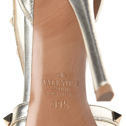 Valentino Garavani Metallic Nappa Rockstud Cross Strap D'Orsay 105mm Pumps 39.5 Platino 6 of 7