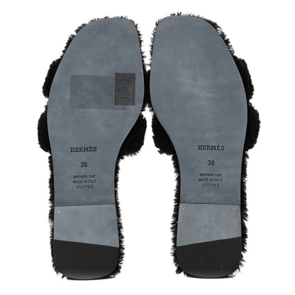 Hermes Woolskin Oran Sandals 38 Black 4 of 4