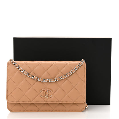 Chanel Lambskin Enamel Quilted Wallet on Chain WOC Beige 13 of 13