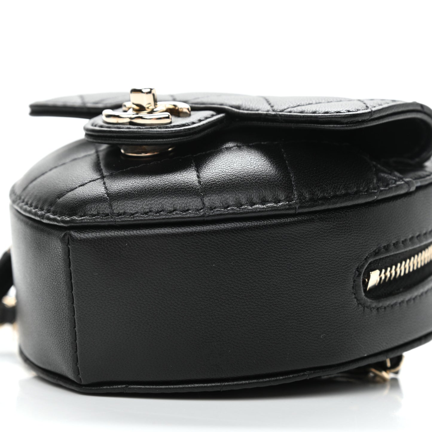Lambskin Quilted CC In Love Heart Waist Belt Bag With Chain Black