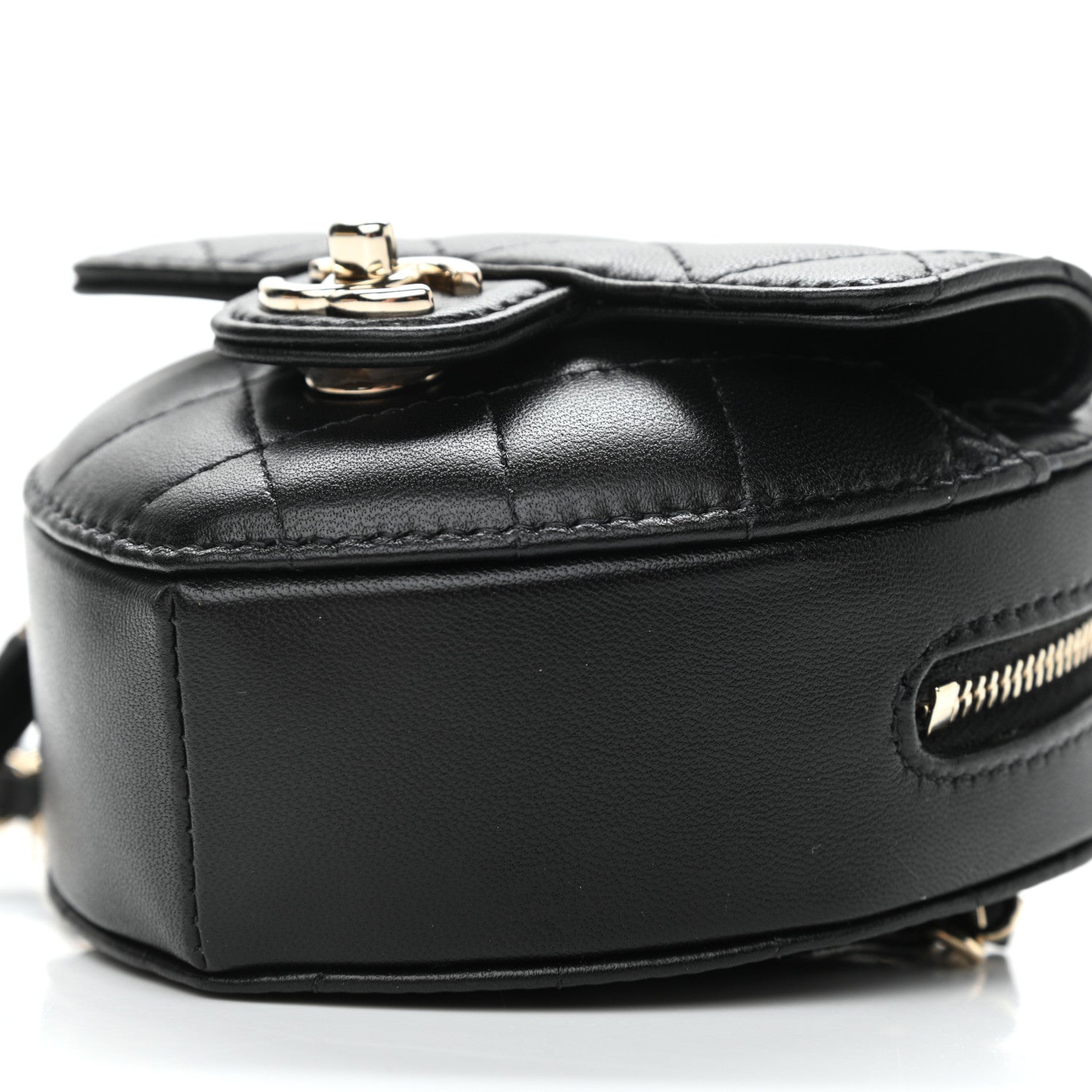 Chanel Lambskin Quilted CC In Love Heart Waist Belt Bag With Chain Black 10 of 11