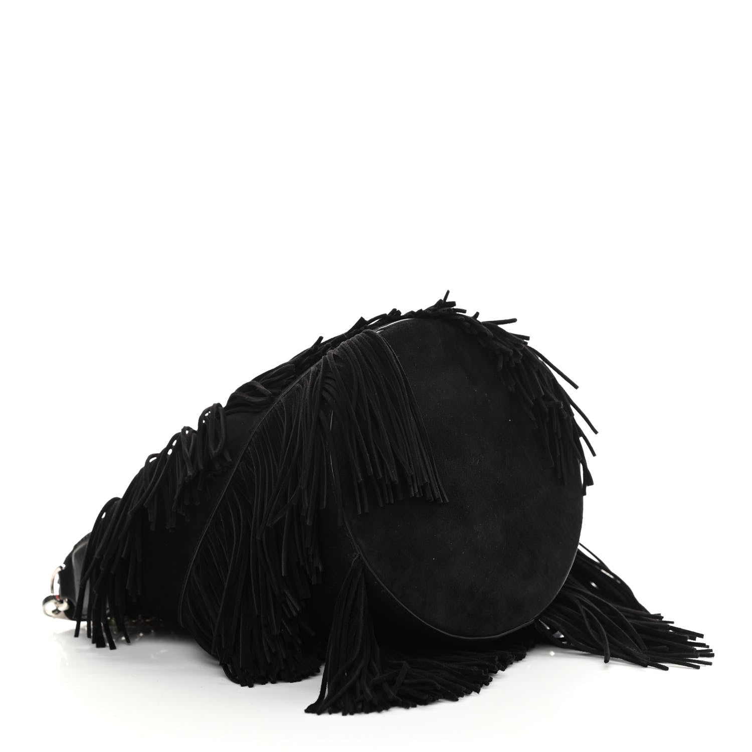 Christian Louboutin Suede Calfskin Fringe Marie Jane Bucket Black 4 of 12