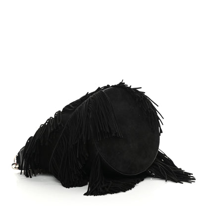 Christian Louboutin Suede Calfskin Fringe Marie Jane Bucket Black 4 of 12
