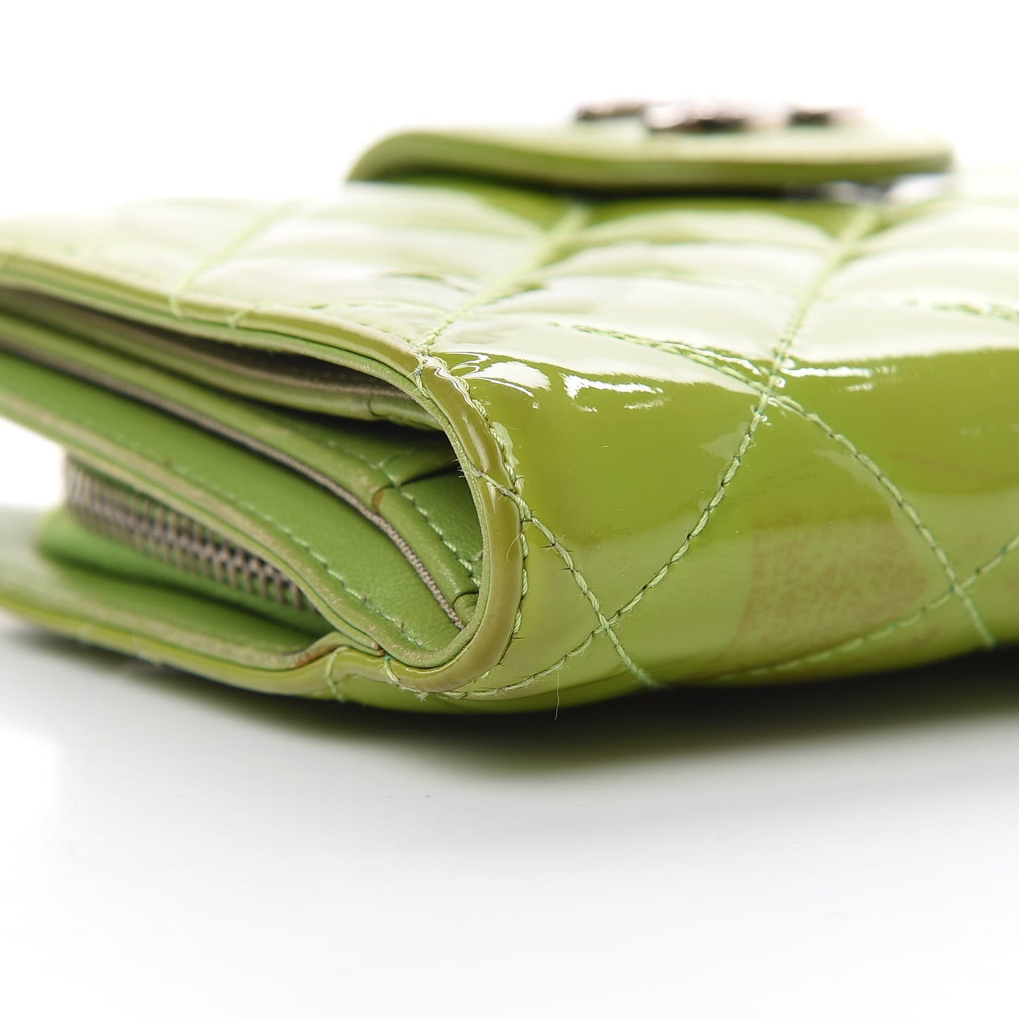 Patent Quilted Brilliant Zipped Pocket Wallet Green