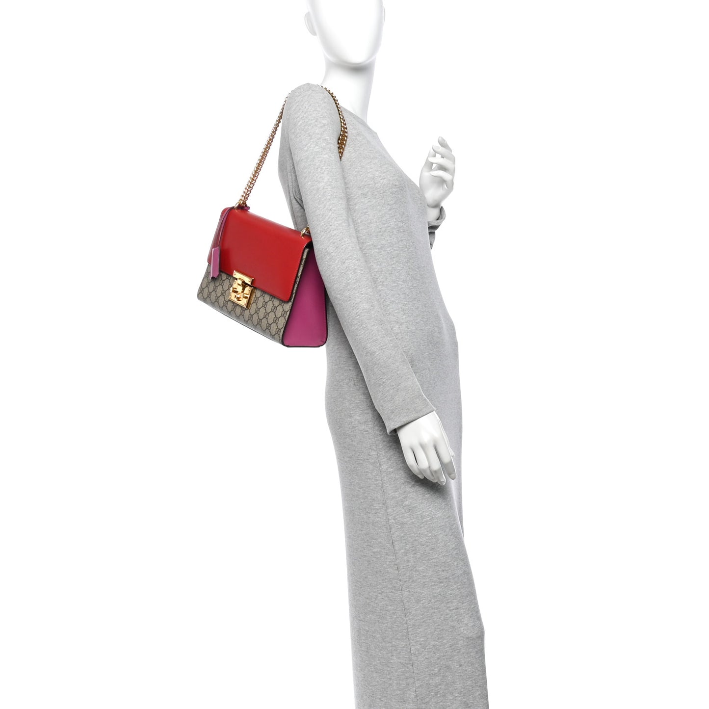 GG Supreme Monogram Calfskin Medium Padlock Shoulder Bag Beige Hibiscus Red New Rosette