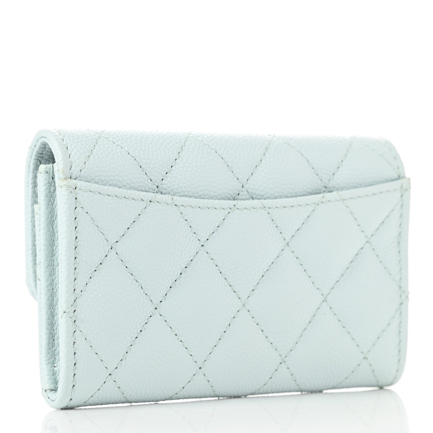 Caviar Quilted Flap Card Holder Wallet Light Blue