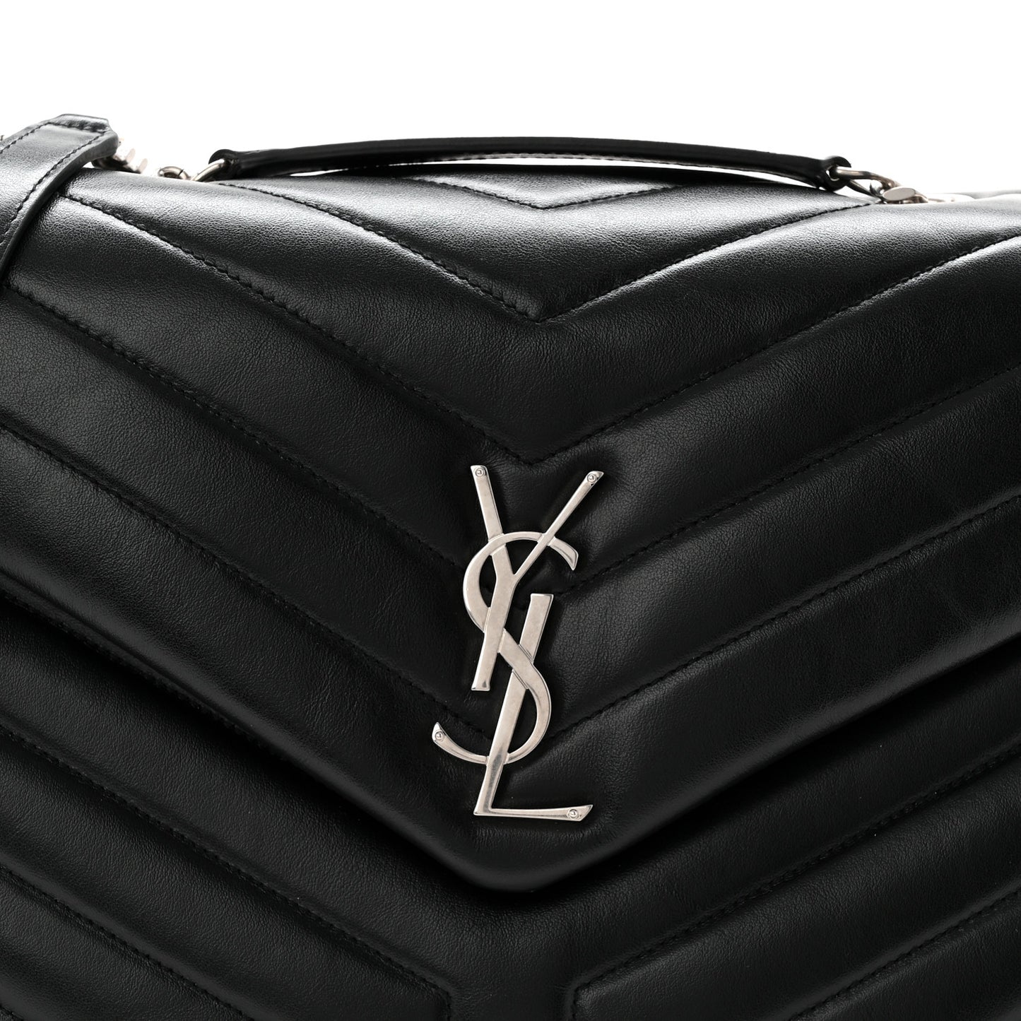 Calfskin Y Quilted Monogram Medium Loulou Chain Satchel Black