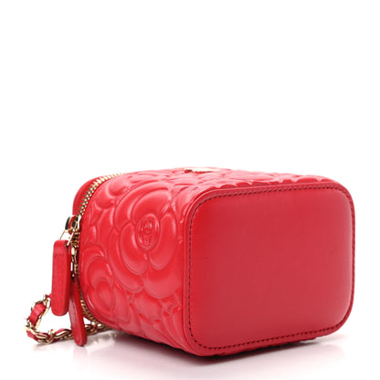 Chanel Lambskin Camellia Embossed Mini Vanity Case With Chain Red 4 of 10