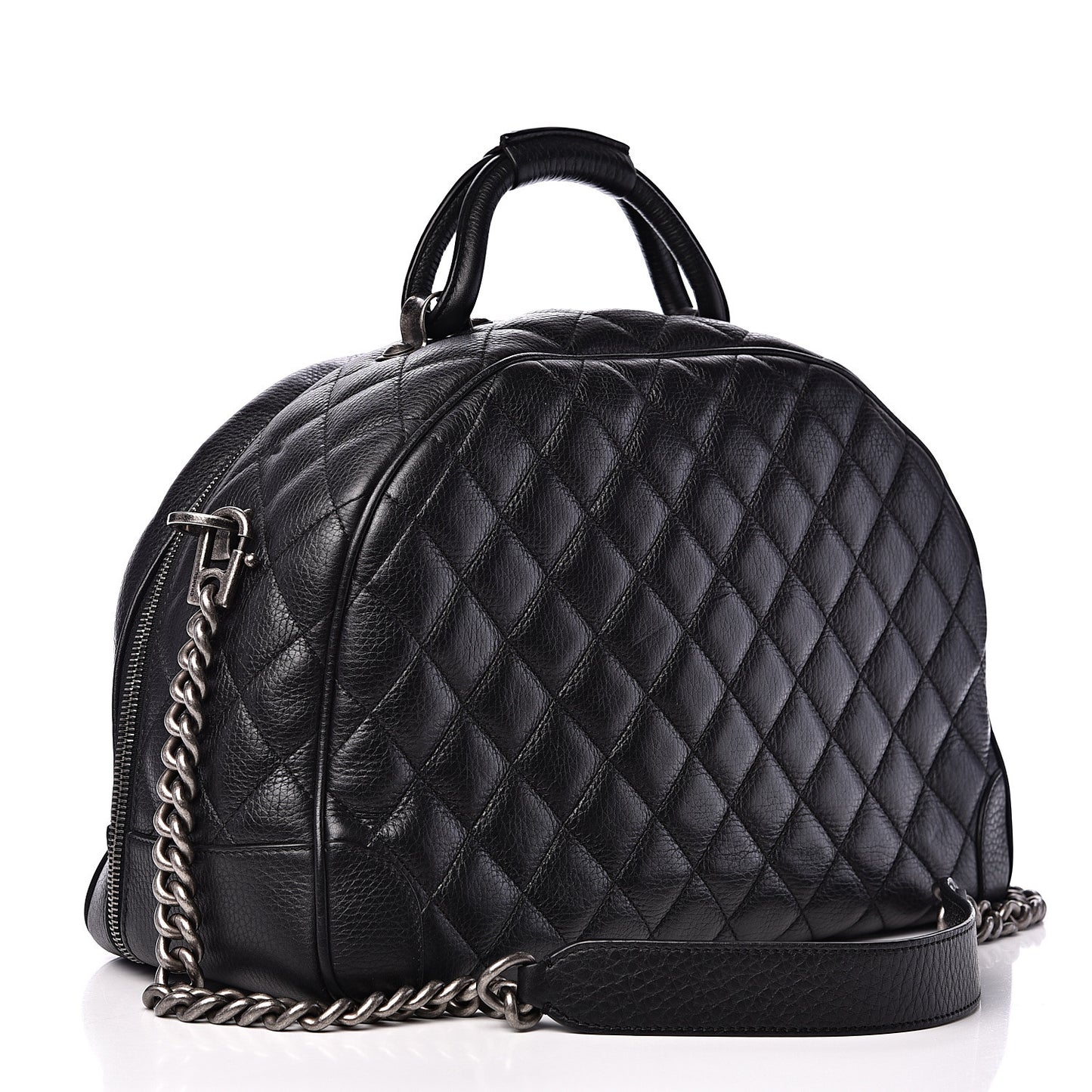 Calfskin Quilted Medium Airlines Round Trip Bowling Bag Black